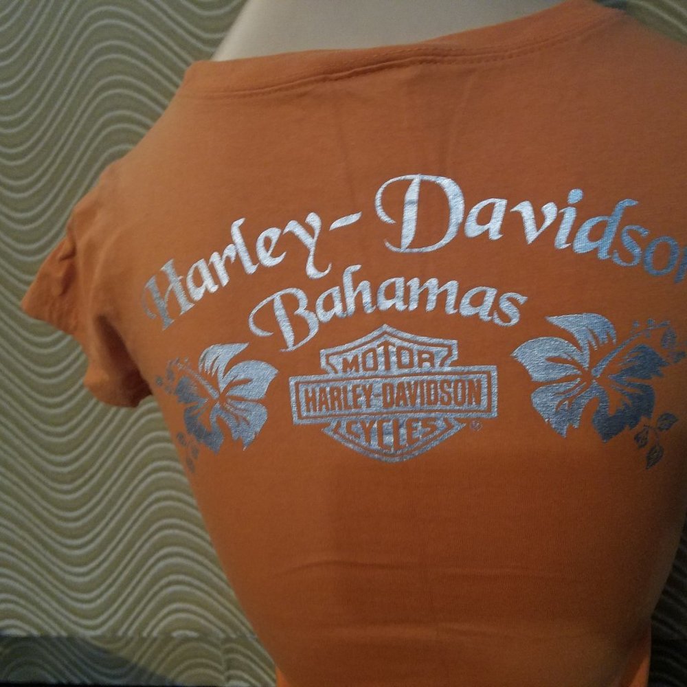Orange Harley-Davidson T-Shirt Metallic Flowers - Picture 4 of 5